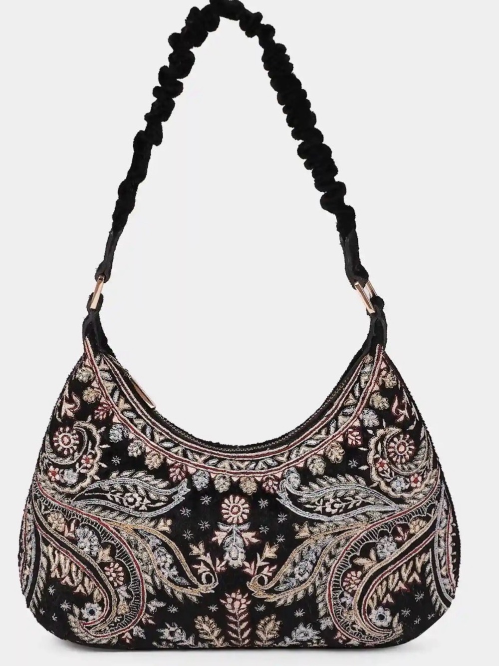 Ritu Kumar Black Velvet Risham Sling Embroidered Bag